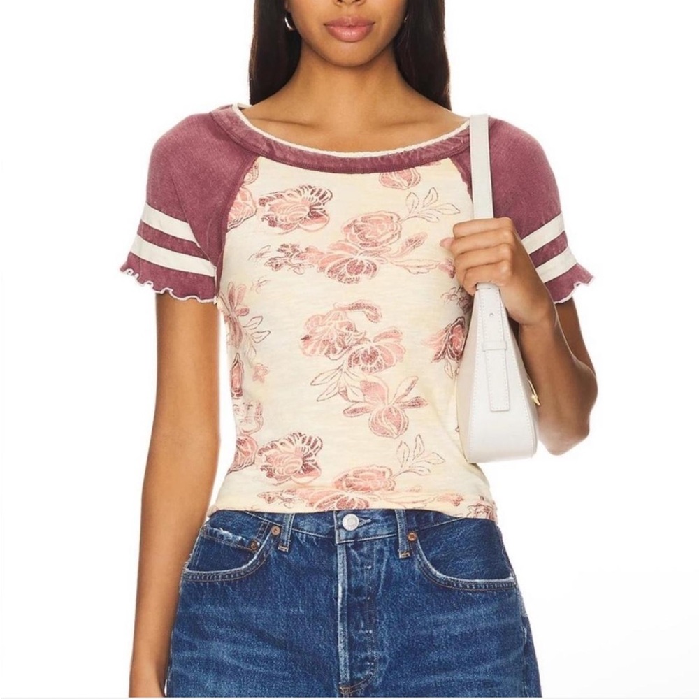 We the free Wish You Were Here Floral Print Short Sleeve Tee size M